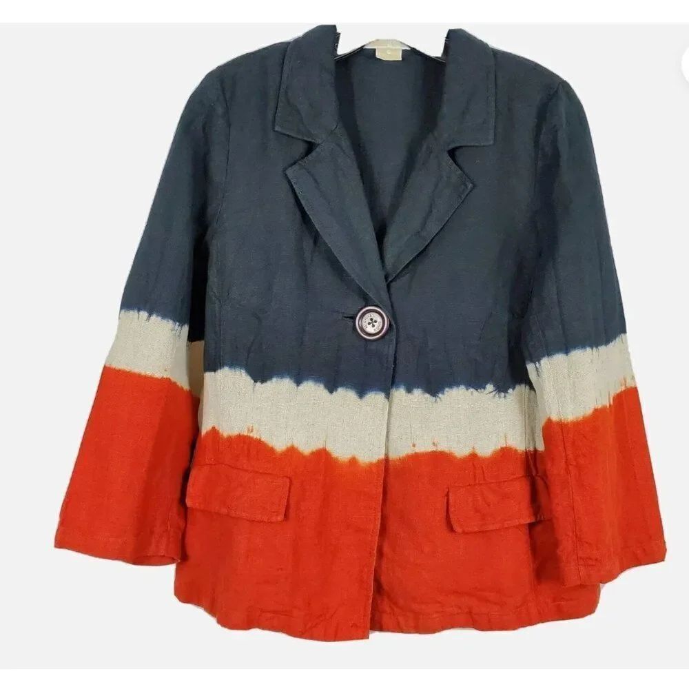 Michael Kors Womens Blazer Suit Jacket Size 8 Multicolor Tie Dye 100% Linen